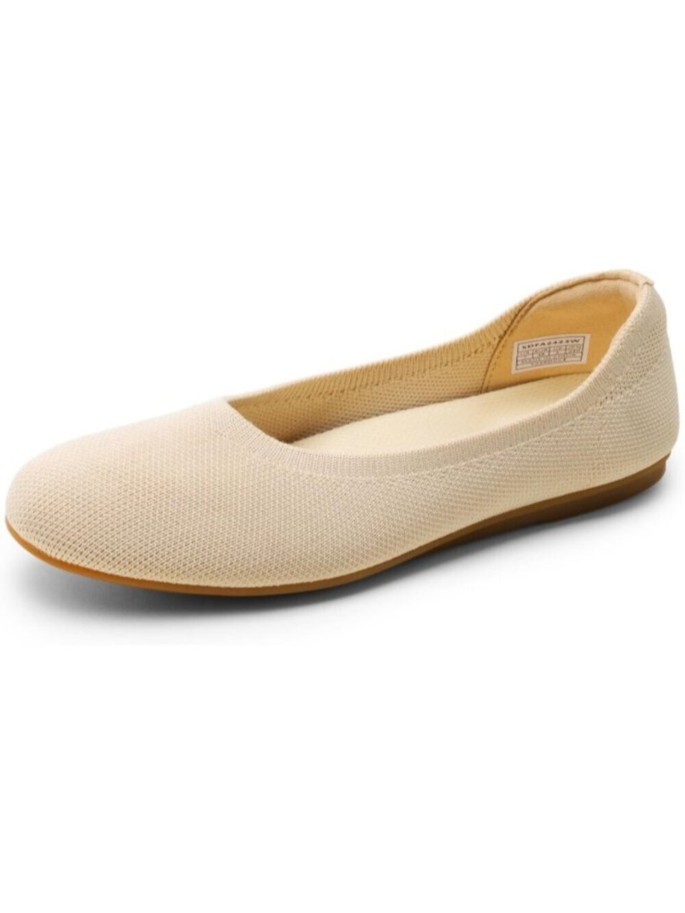 Women's Beige Round Toe Slip On Flexible Dress Knit Ballet Comfort Flat Shoes